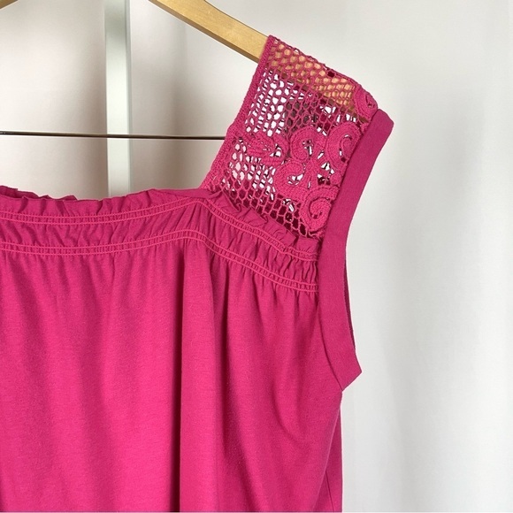 Allison Brittney XL Hot Pink Boho Flowy Crochet Cottagecore Tank Top Boxy - Picture 7 of 7